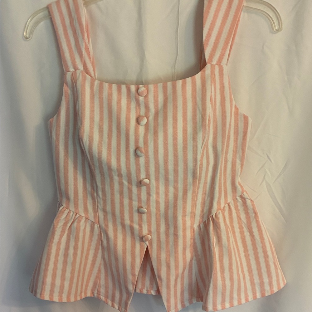 Striped Pink Peplum Button Front Top